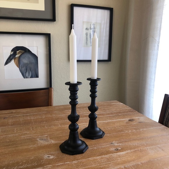 Vintage Black Painted Brass Taper Candle Holder